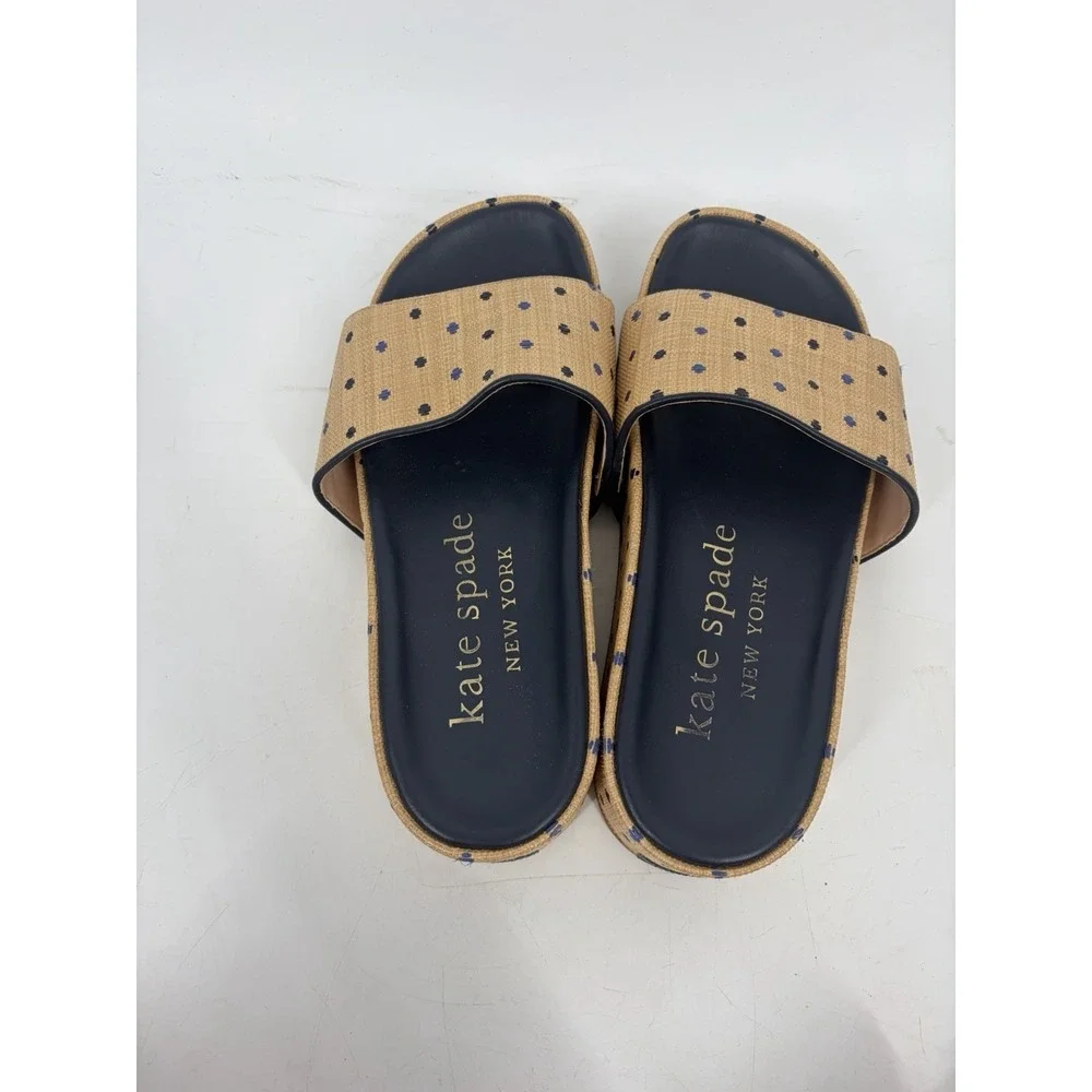 Kate Spade Breeze Raffia Platform Slide Sandals 8.5 B Coastal Resort Vacation